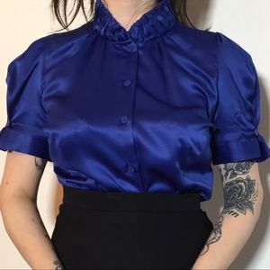 Cobalt Blue Button Up Short Sleeve Blouse